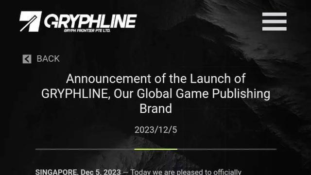 鹰角推出海外发行品牌「GRYPHLINE」，总部在新加坡