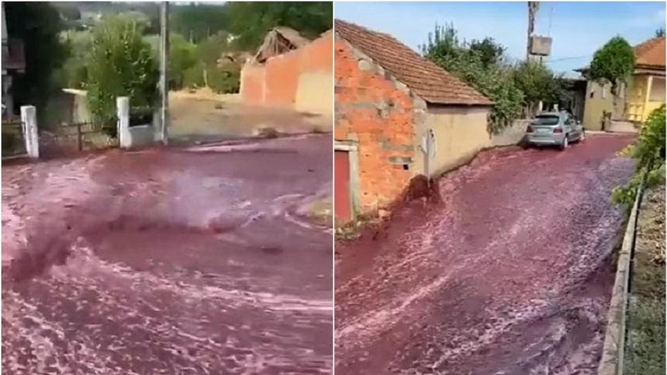葡萄牙一酒厂酒罐爆裂，葡萄酒涌入街头，简直是一片红酒海洋！