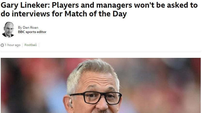 BBC：英超联盟通知今天比赛的12支球队……