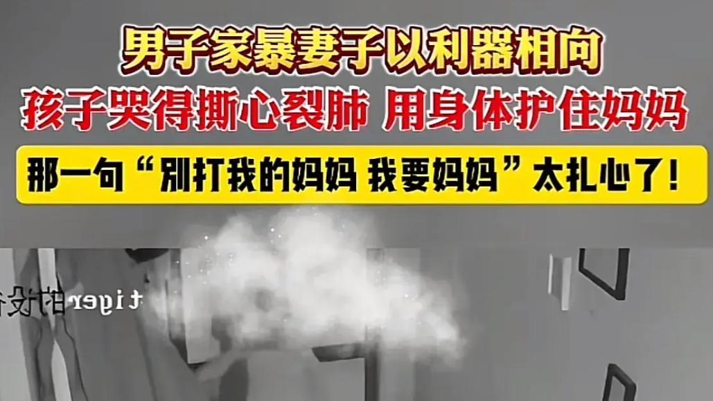 陕西男子家暴挥刀朝向妻子，儿子护在母亲身前，悲痛哀求父亲收手