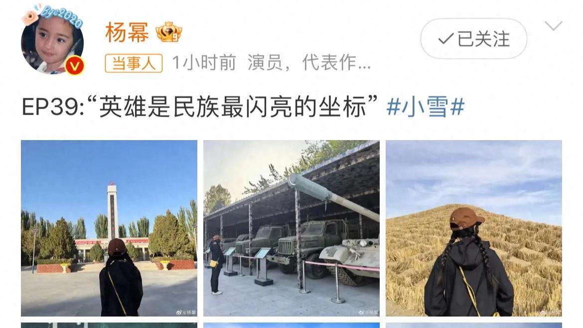 杨幂分享旅游大片，参观叶城烈士陵园，路边撸猫，她的假期很精彩