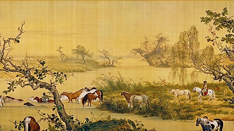 中国十大传世名画 清 郎世宁 百骏图 绢94.5x776.2