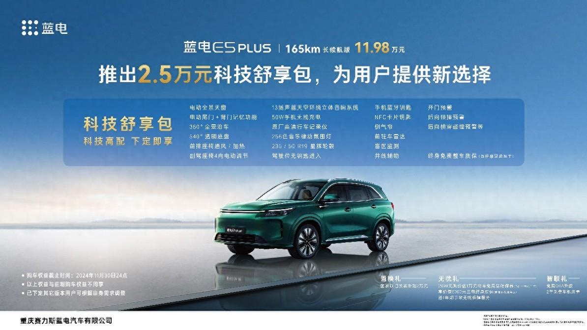 蓝电E5 PLUS推出2.5万元“科技舒享包” 为用户提供新选择