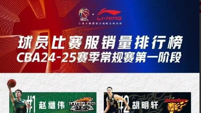 CBA球衣销量前三：赵继伟，张镇麟，郭艾伦