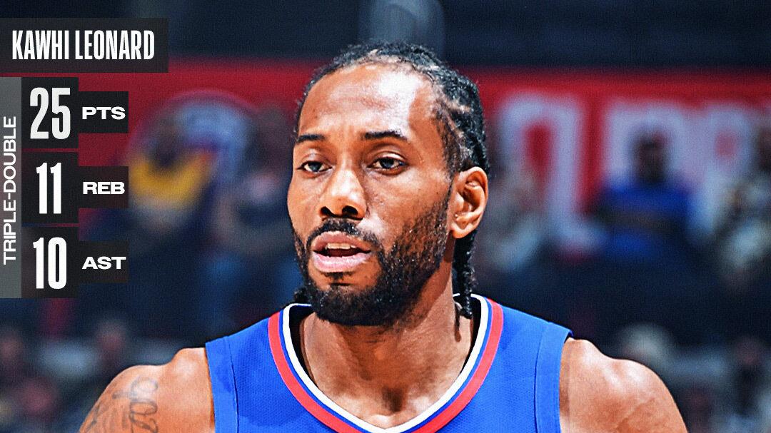 快船球星科怀-伦纳德生涯第二次收获三双