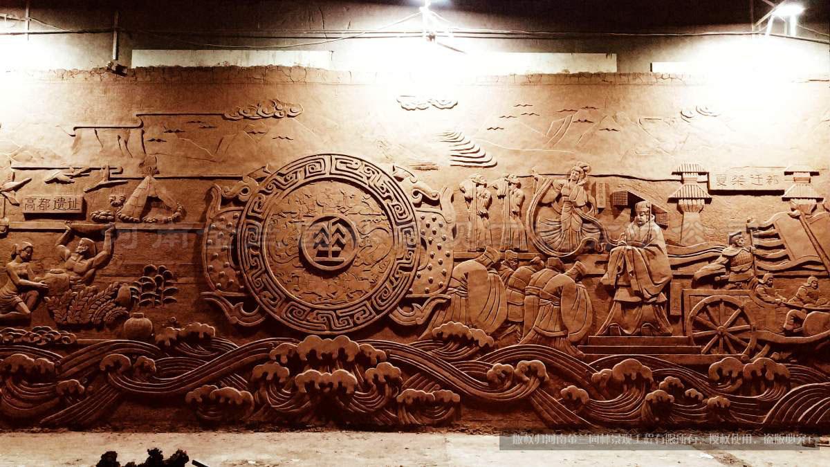 景区照壁浮雕文化墙：重塑高都古镇三千年历史文脉文化地标