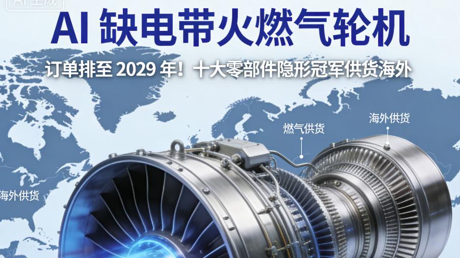 AI 缺电带火燃气轮机  订单排至 2029 ! 十大零部件龙头供货海外