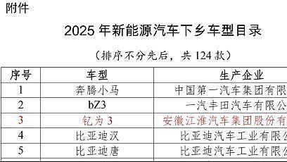 国家点名！2025款钇为3成为五部门推荐汽车下乡优选车型