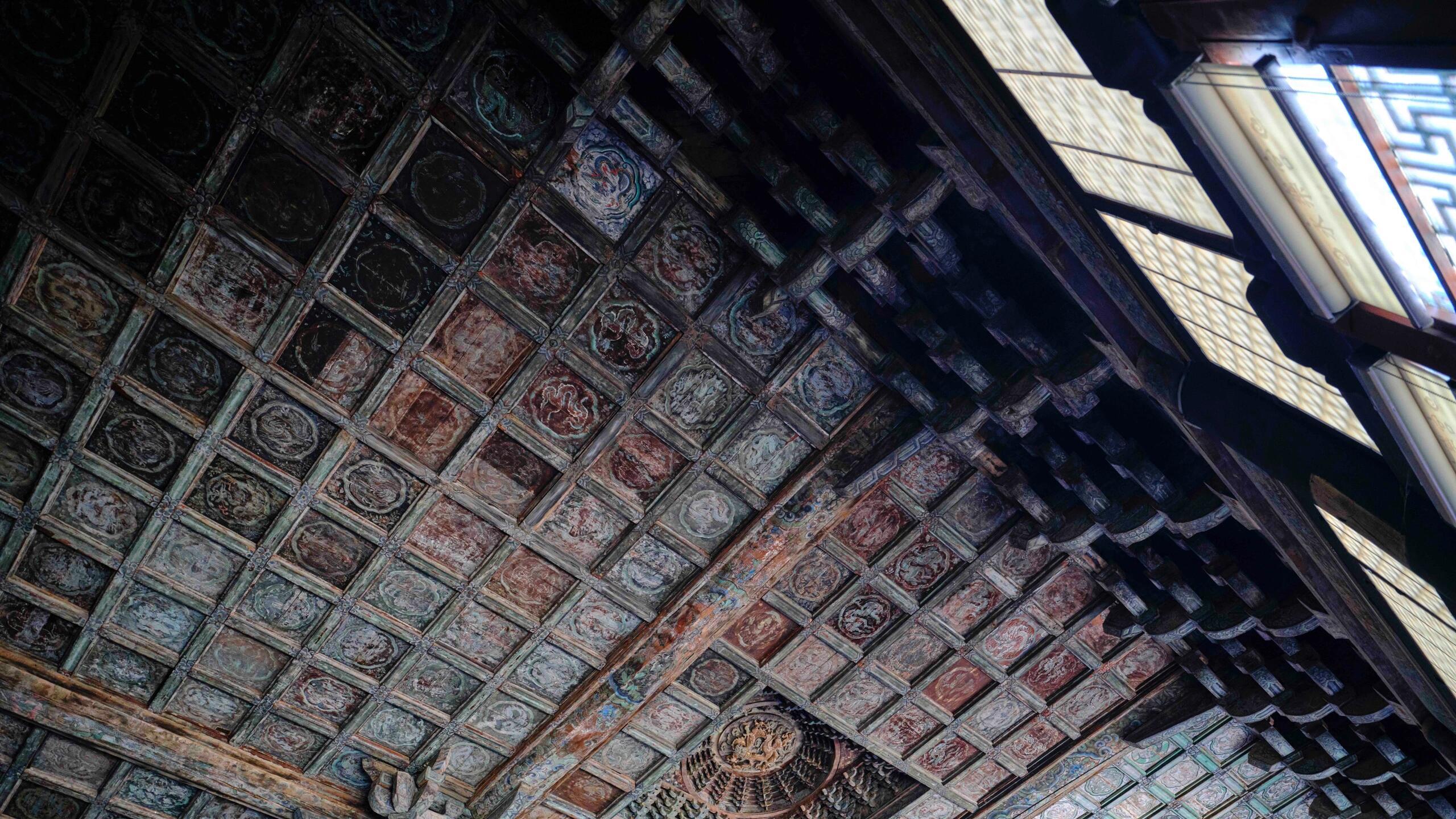 元代神级木构，永乐宫三清殿藻井，龙鳞藏着千年匠心