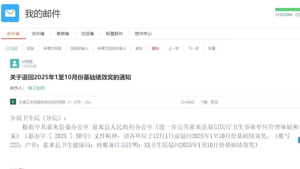 卫健局通知：退回今年前10月绩效奖