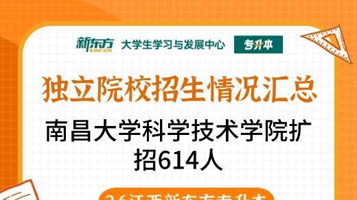 2026江西专升本：独立院校南昌大学科学技术学院扩招614人