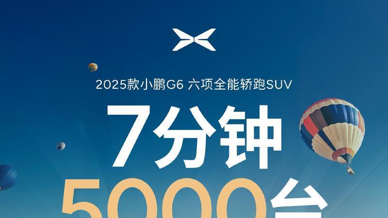 2025款小鹏G6上市7分钟大定突破5000台 售17.68万元起