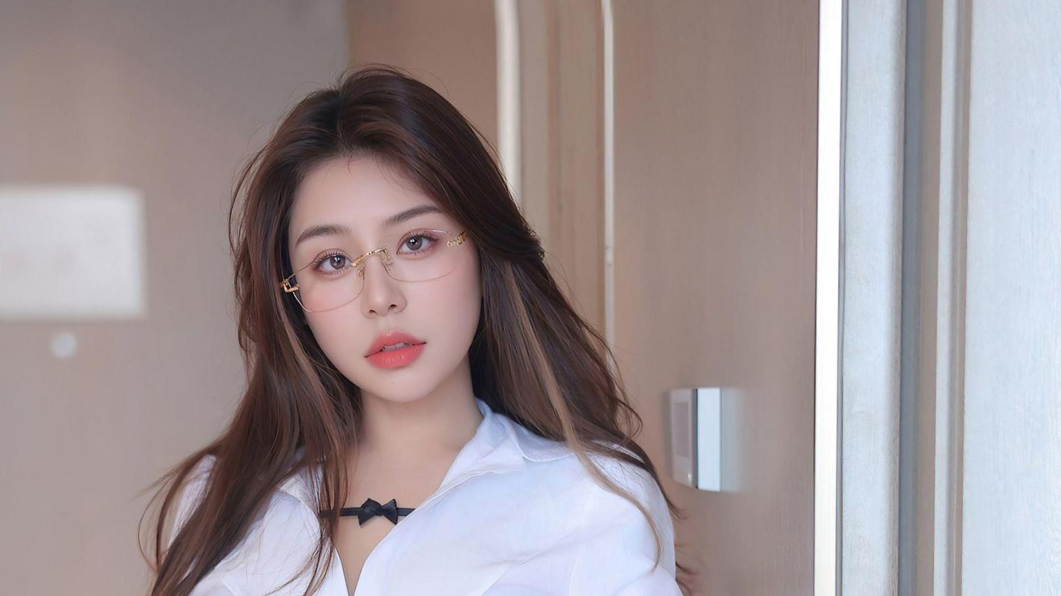 白衬衫包臀裙黑丝长腿红底高跟眼镜少妇