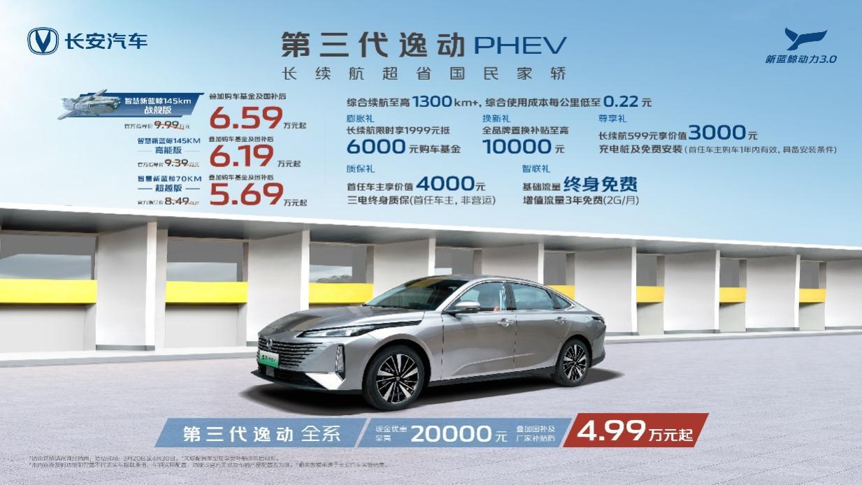 5.69万元起 智慧新蓝鲸3.0 加电不加价 长安第三代逸动PHEV上市