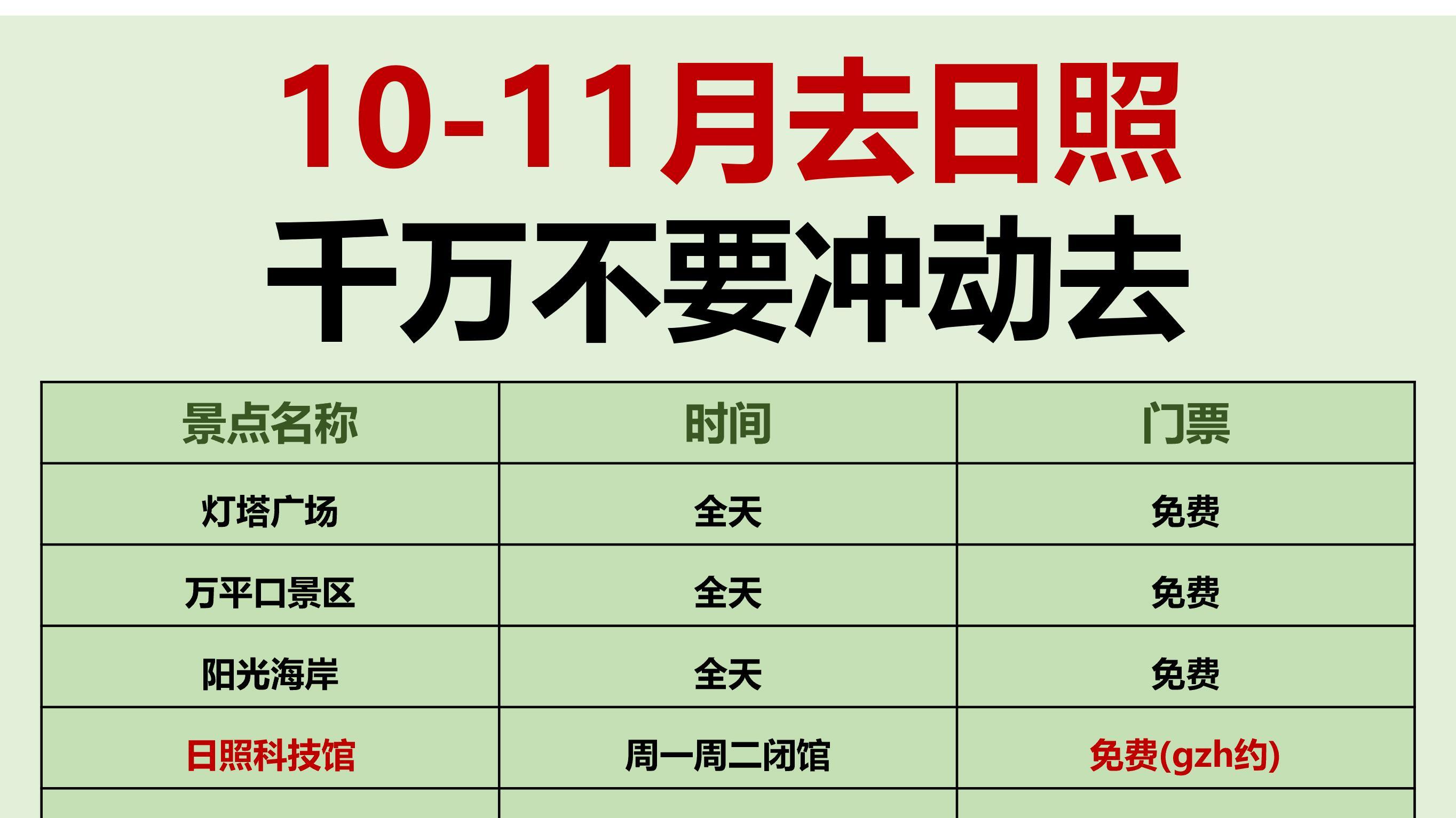 10-11月日照旅行，周末游玩攻略