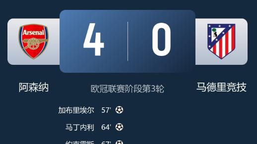 酋长球场奏响四重奏：阿森纳 13 分钟四球击溃马竞