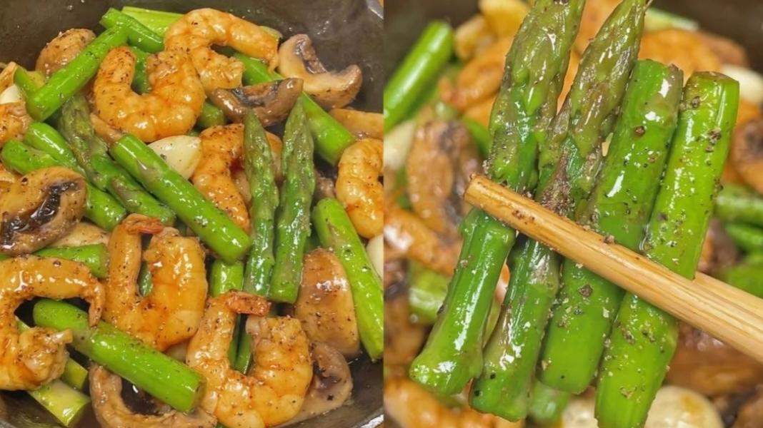 芦笋口蘑虾仁：鲜香嫩滑，营养满分家常菜