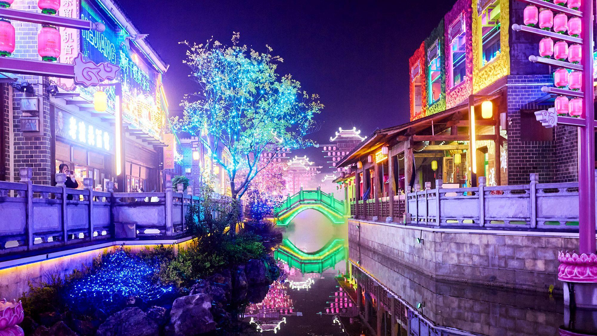 淮北濉溪星聚城，探秘运河沿线的风土人情，夜色下仿佛穿越时空