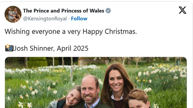 无奈，威廉凯特 2025 年圣诞贺卡平淡无奇，遭外国王室粉丝猛烈吐槽