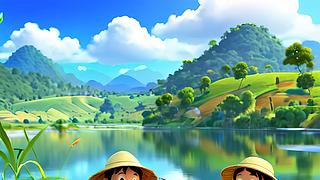 童年故事：在小溪里钓鱼