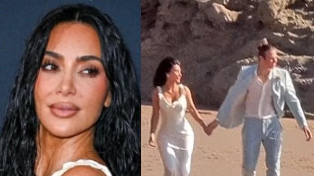 金·卡戴珊浪漫“婚礼戏”曝光，海滩上热吻帅气男星