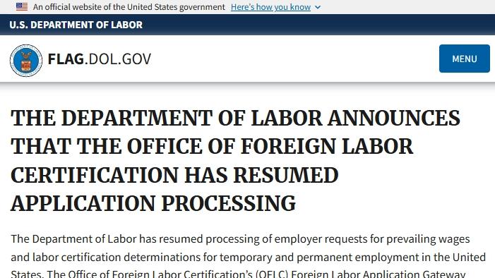 劳工部系统重开，美国H-1B签证、PERM申请恢复提交
