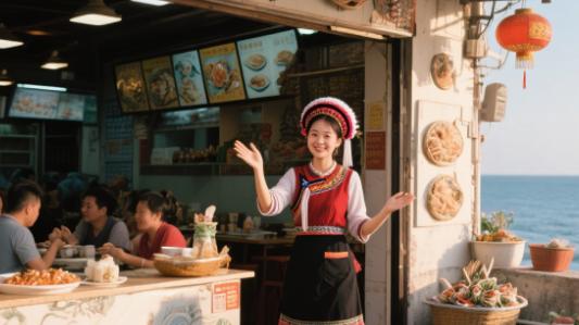 泉州蟳埔女服饰元素融入海鲜排档视觉系统