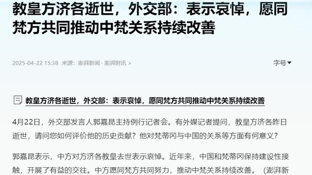 方济各葬礼，各国政要都将参加，生前提到中美，新教皇选举成焦点