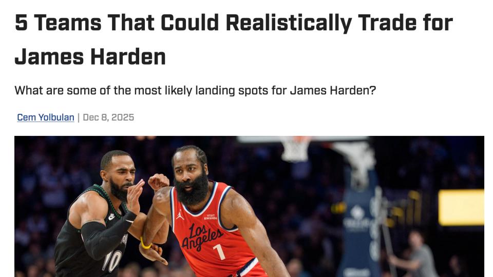 美媒列哈登五大下家：联手字母哥冲冠是最优解 或者换取特雷杨莫兰特