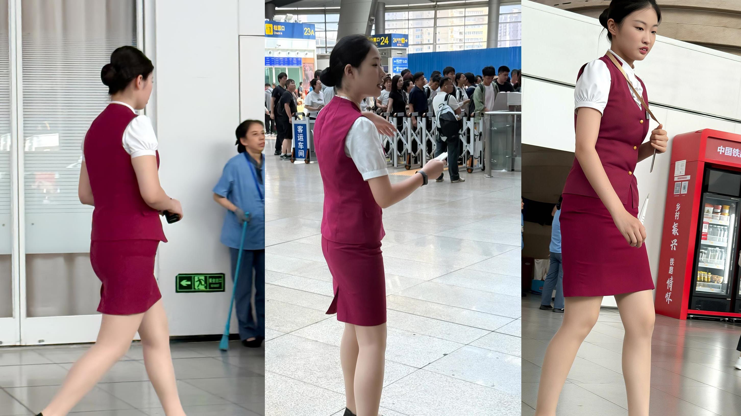 高铁站“隐形脚印”：记录乘务员小姐姐穿丝袜走出的两万步
