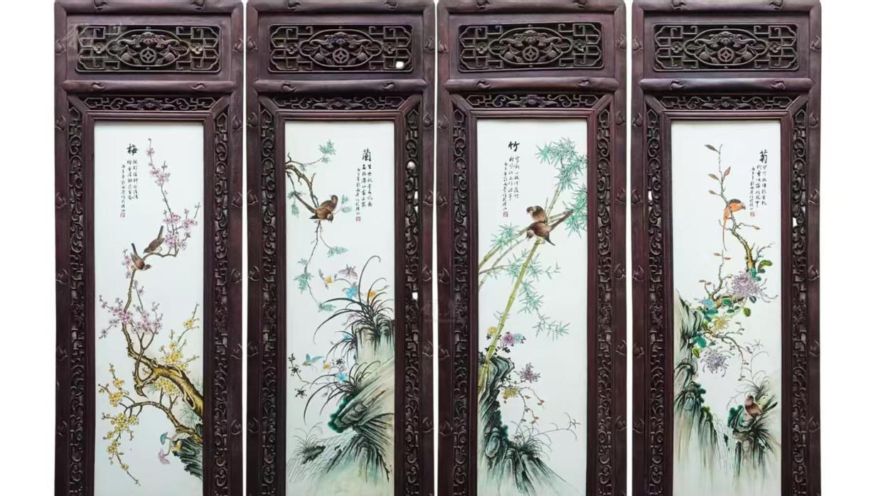 釉色丹青里的君子风骨——刘雨岑梅兰竹菊瓷板画的美学解码与精神寻踪