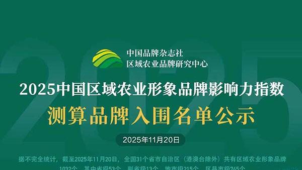 2025中国区域农业形象品牌影响力指数测算品牌入围名单公示