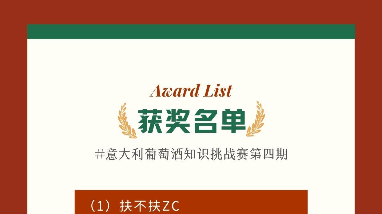 【获奖名单】意大利葡萄酒知识挑战赛第四番