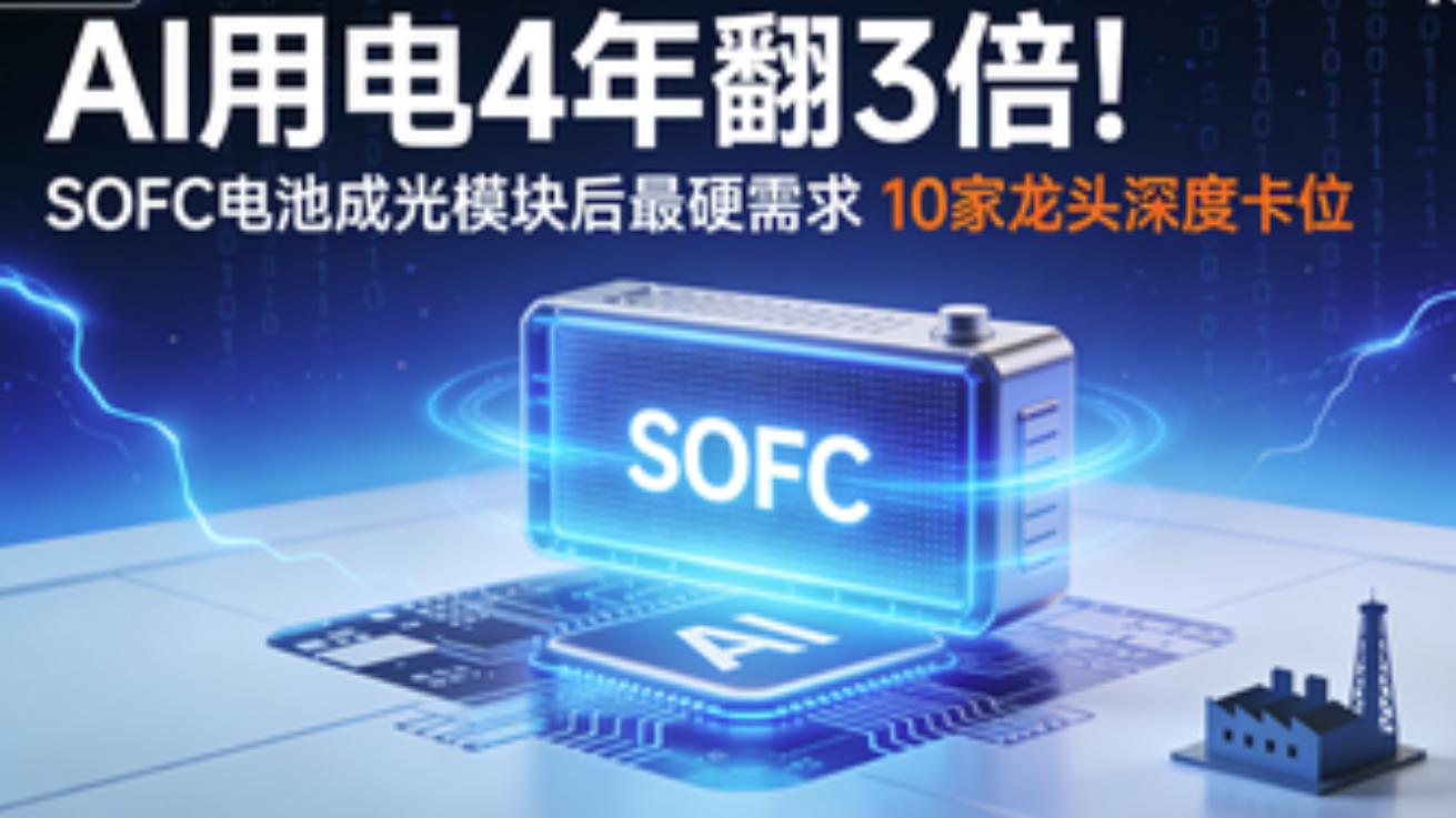 AI用电4年翻3倍！SOFC电池成光模块后最硬需求  10家龙头深度卡位
