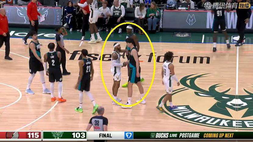 开拓者大胜！格兰特35+4+4，赛后小杨走过去，和特伦特握手致意