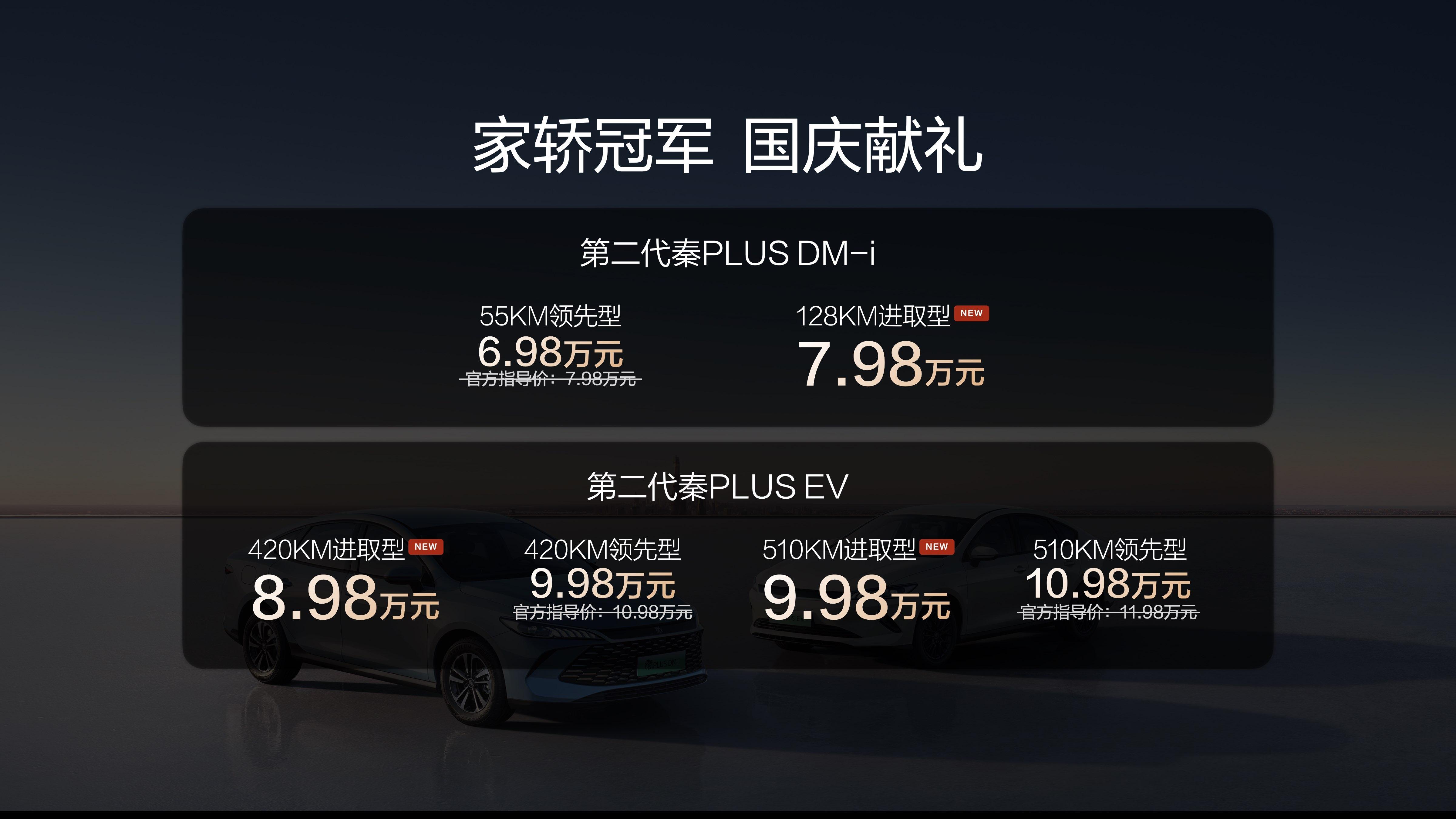 比亚迪秦PLUS双车三款进取型上市 国庆限时6.98万起售