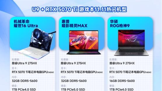 耀世、暗影精灵、ROG枪神，三款U9+5070Ti游戏本，11.11怎么选？