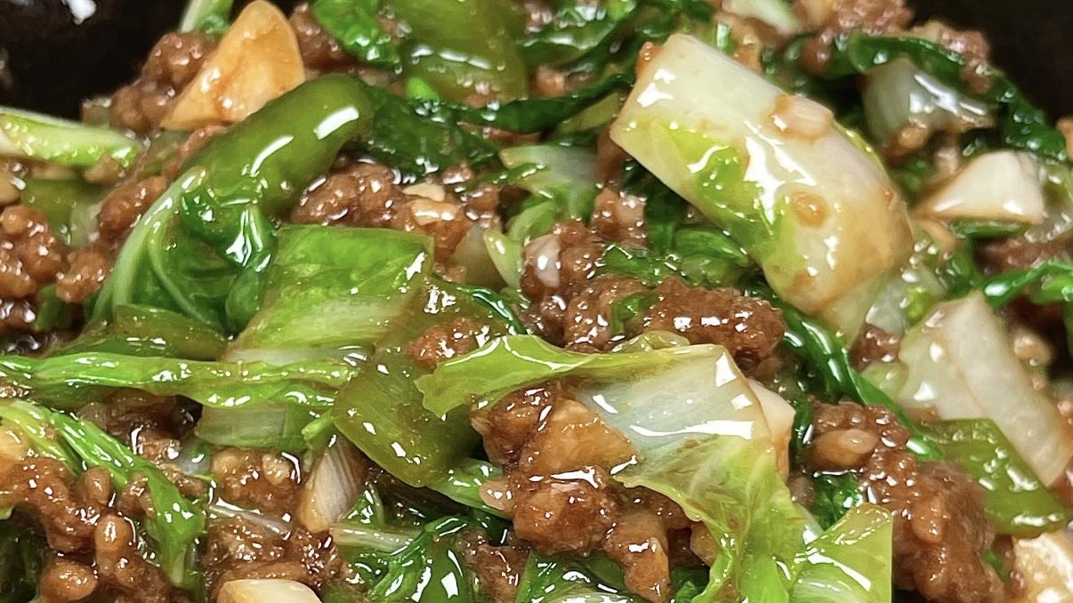 蒜香肉末青菜——一口下去，米饭自动减半！