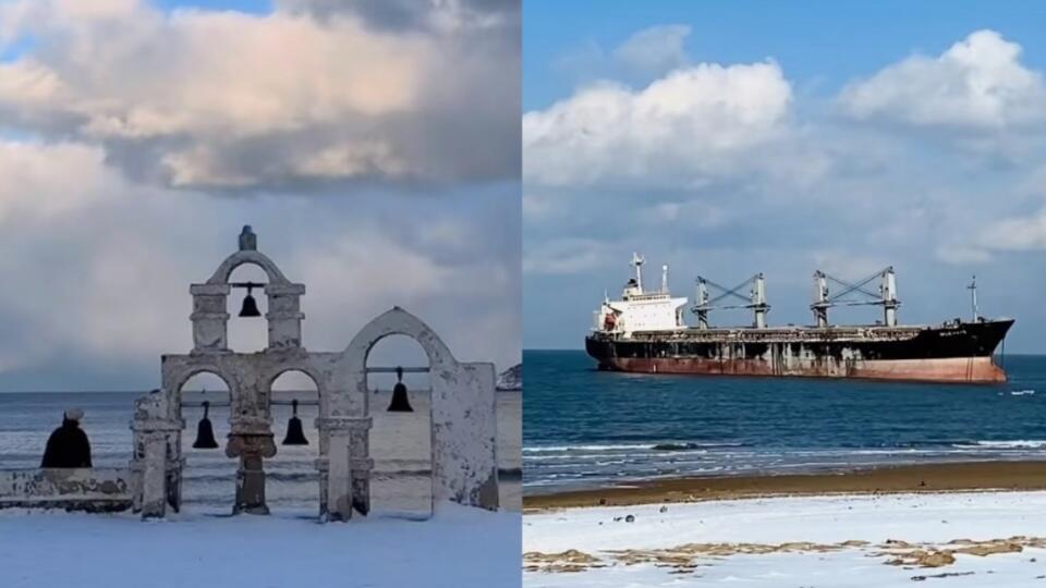 威海冬天旅游，海边看雪