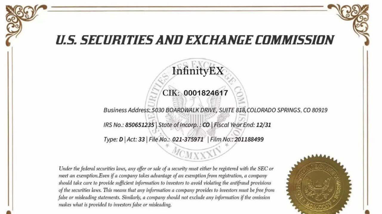 InfinityEX 获得美国证券交易委员会备案，迈出全球化合规新步伐