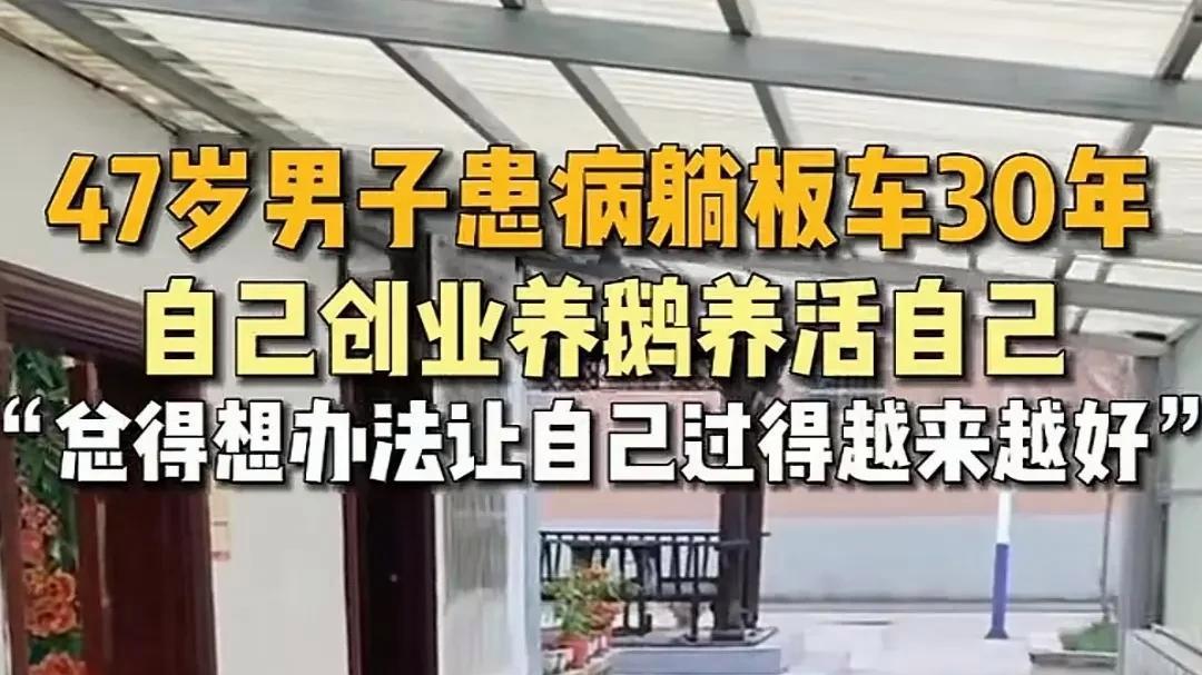 男子患病躺板车30年，靠养鹅生活，手套和房子很显眼，评论区炸锅