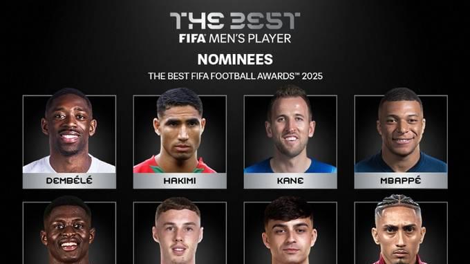 FIFA最佳球员候选：登贝莱领衔11人 姆巴佩亚马尔在列