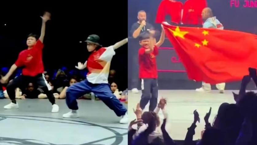 中国小孩哥闯全球街舞总决赛！完胜日法成人选手，举国旗燃爆全场