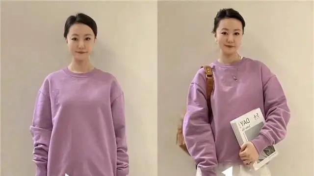 被49岁的舒淇穿搭惊艳！紫色卫衣搭配牛仔紧身裤，遮肉显瘦又洋气