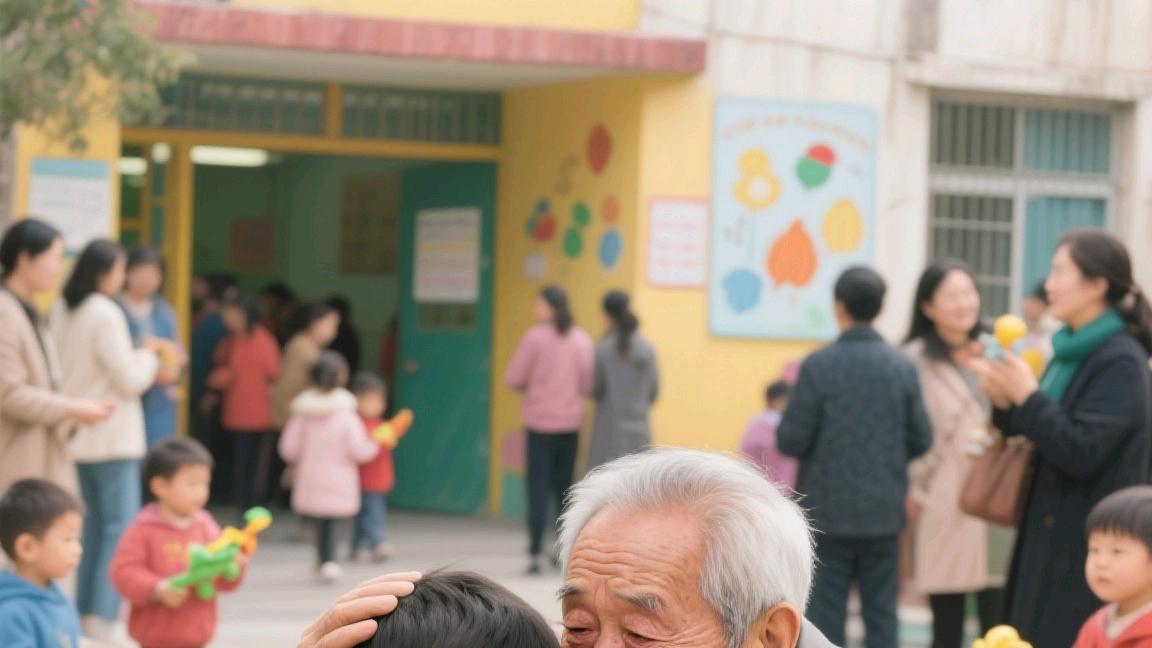 幼儿园开学首日 萌娃与爷爷难舍难分，隔辈亲让人泪目