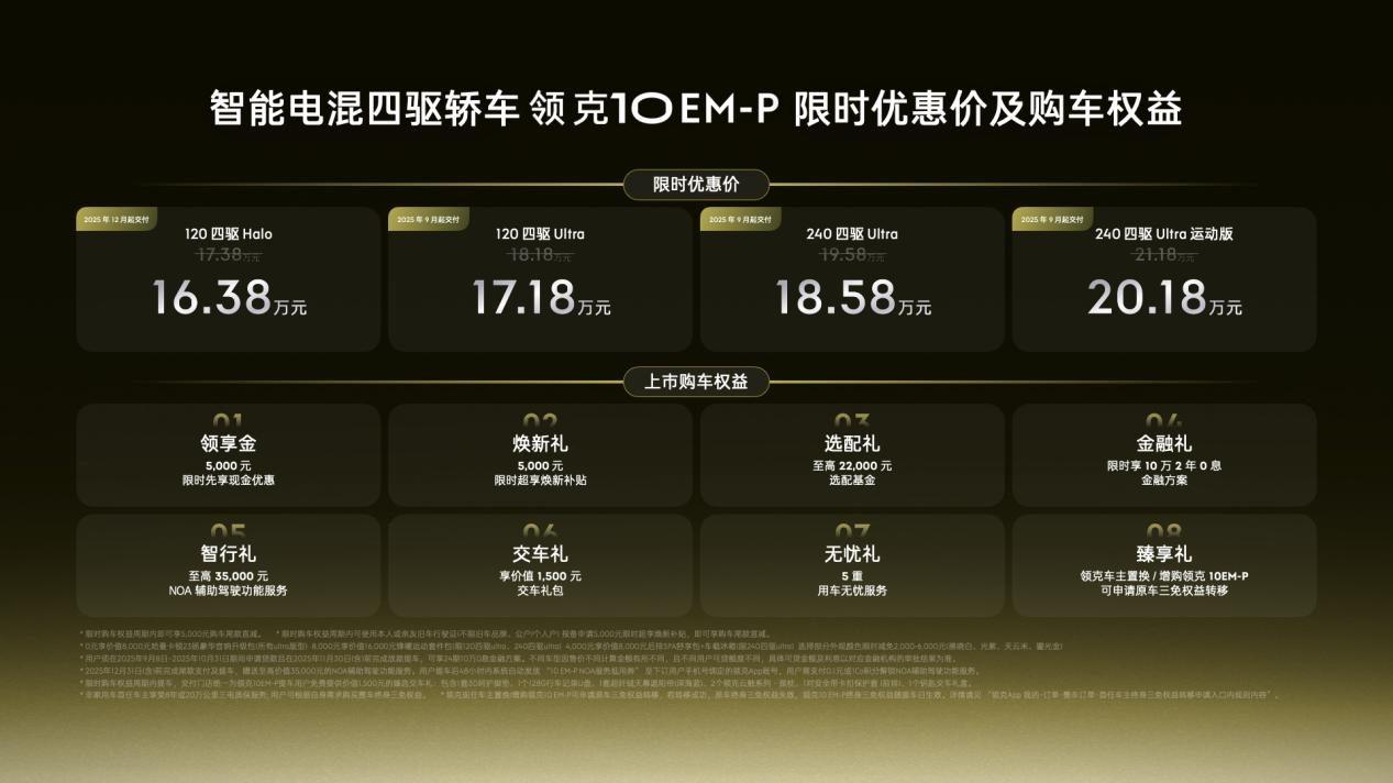 智能电混四驱轿车领克10 EM-P正式上市，限时优惠价16.38万-20.18万元