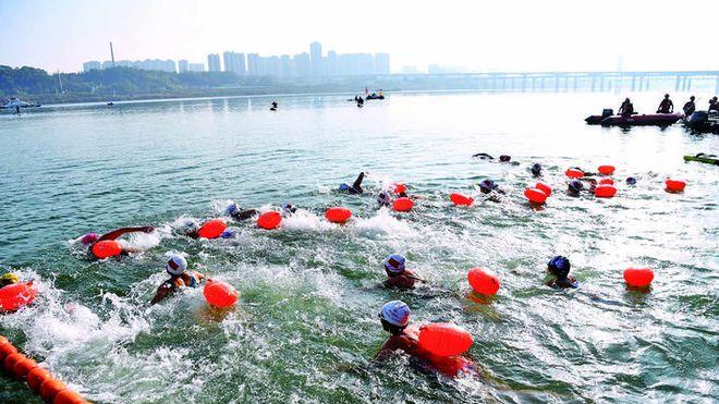500名冬泳爱好者搏浪湘江