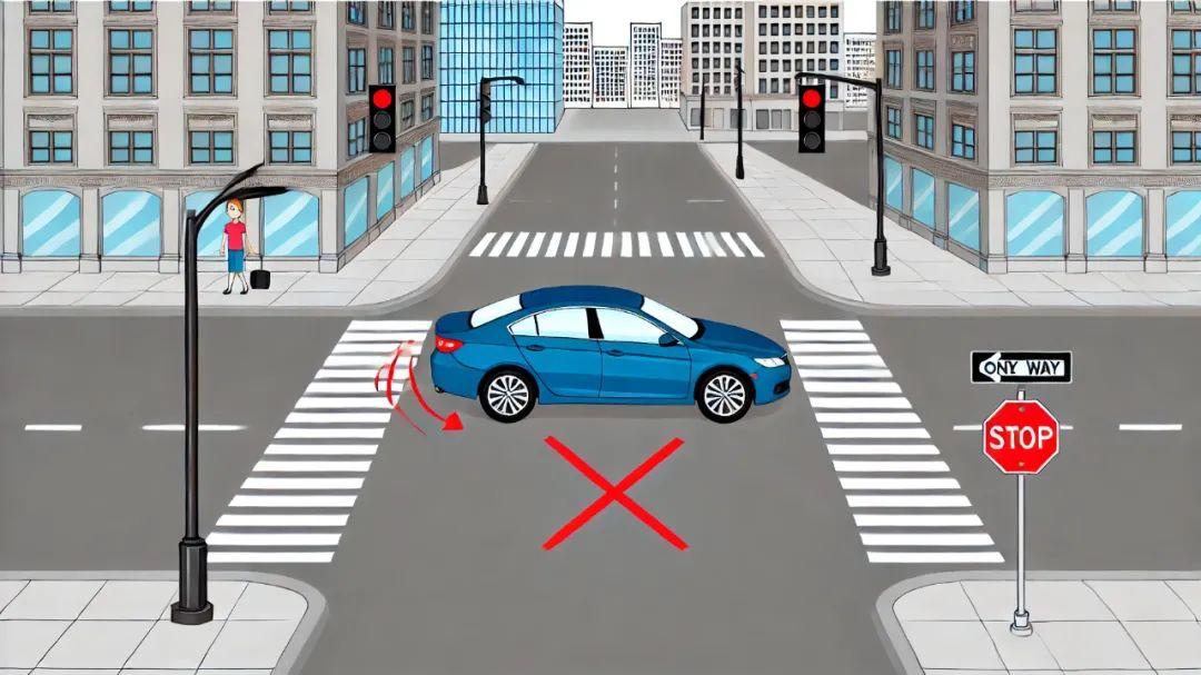 红灯闯了一半停在路中间，怎么处罚？