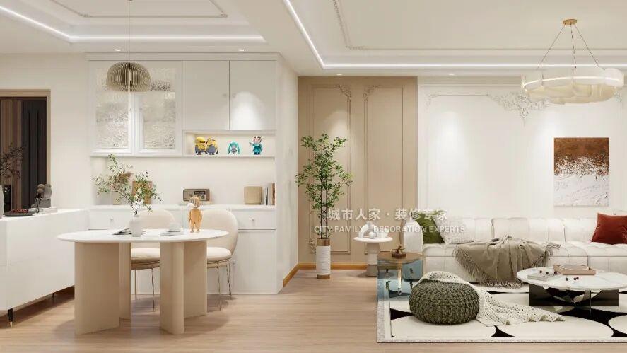 设计效果丨吾悦首府113平米法式奶油风，温暖清新 甜而不腻