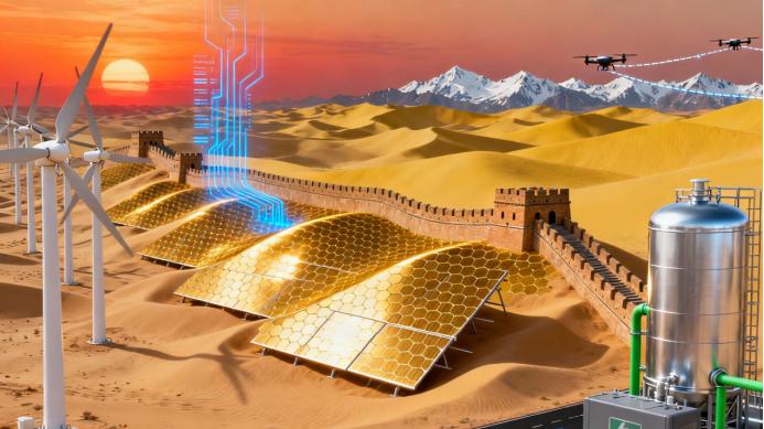 沙漠中崛起三千万千瓦绿色能源长城​